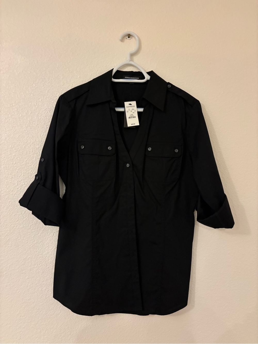 Express Women’s Black Casual Button-Down Utility Shirt
